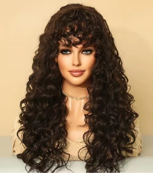 New Europe and the United States small roll women's wig chemical fiber high temperature silk rose net African small curly hair, 24 inches curly hair, dating and work essential, stylish and elegant