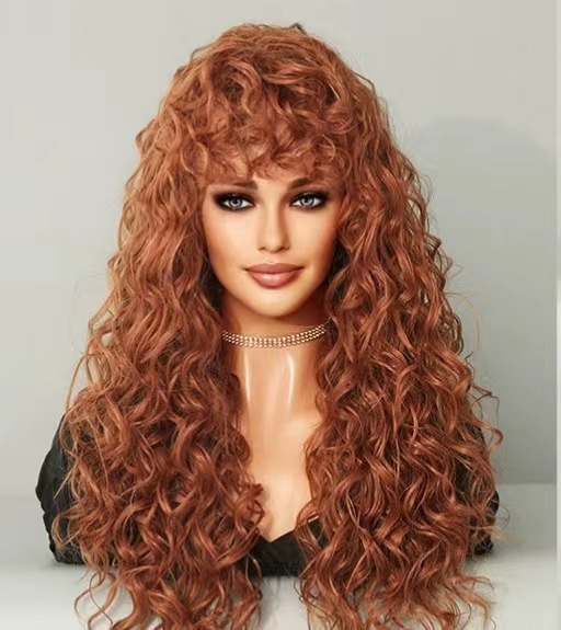 New Europe and the United States small roll women's wig chemical fiber high temperature silk rose net African small curly hair, 24 inches curly hair, dating and work essential, stylish and elegant
