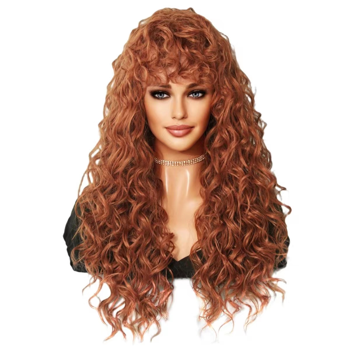 New Europe and the United States small roll women's wig chemical fiber high temperature silk rose net African small curly hair, 24 inches curly hair, dating and work essential, stylish and elegant