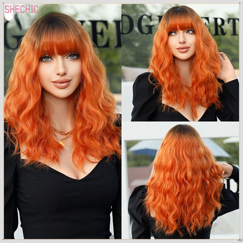 Ombre Blonde Wig Short Cruly Wig with Bangs for Women Wavy Bob Wig Shoulder Length Synthetic Hair for Daily Cosplay Halloween