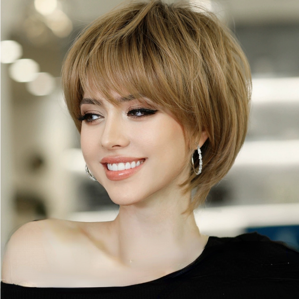 Pixie Blonde Wigs for Women Blonde Brown PixieCut Wig for White Women Layered SyntheticOmbre Blonde Hair Wig Machine Made