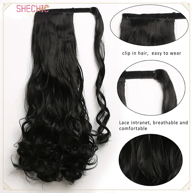 Shechic Synthetic Extensions New Synthetic Wrap Around Ponytail 1pc 18inch 110g Long Natural Wavy Ponytail  Extension for women wig braid