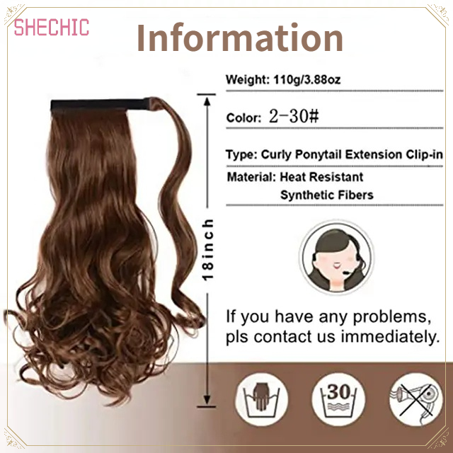 Shechic Synthetic Extensions New Synthetic Wrap Around Ponytail 1pc 18inch 110g Long Natural Wavy Ponytail  Extension for women wig braid