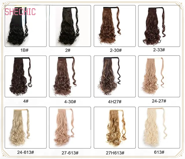 Shechic Synthetic Extensions New Synthetic Wrap Around Ponytail 1pc 18inch 110g Long Natural Wavy Ponytail  Extension for women wig braid