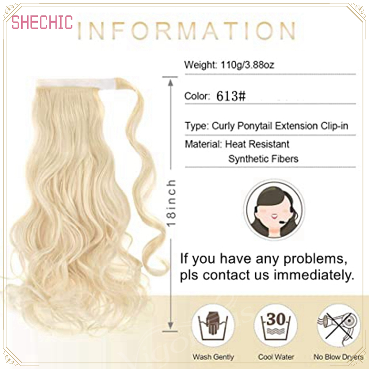 Shechic Synthetic Extensions New Synthetic Wrap Around Ponytail 1pc 18inch 110g Long Natural Wavy Ponytail  Extension for women wig braid