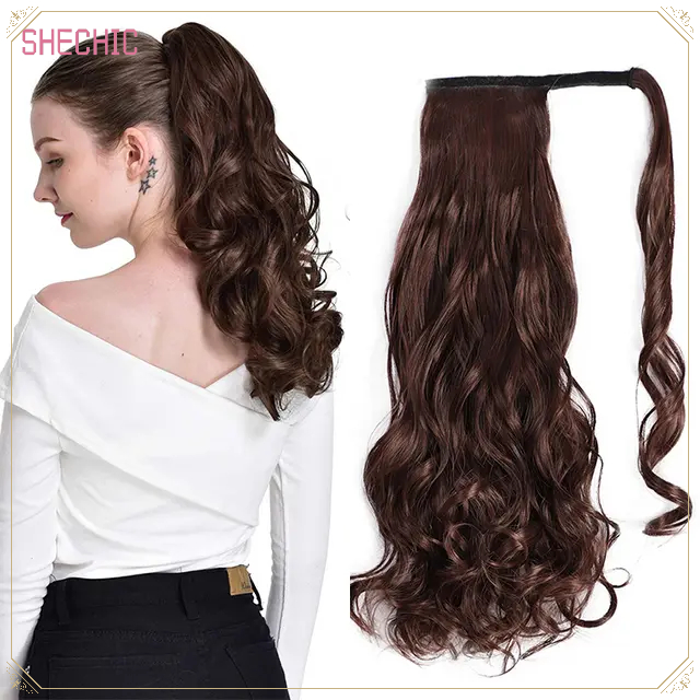 Shechic Synthetic Extensions New Synthetic Wrap Around Ponytail 1pc 18inch 110g Long Natural Wavy Ponytail  Extension for women wig braid