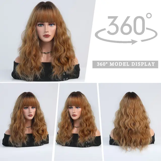 Ombre Blonde Wig Short Cruly Wig with Bangs for Women Wavy Bob Wig Shoulder Length Synthetic Hair for Daily Cosplay Halloween