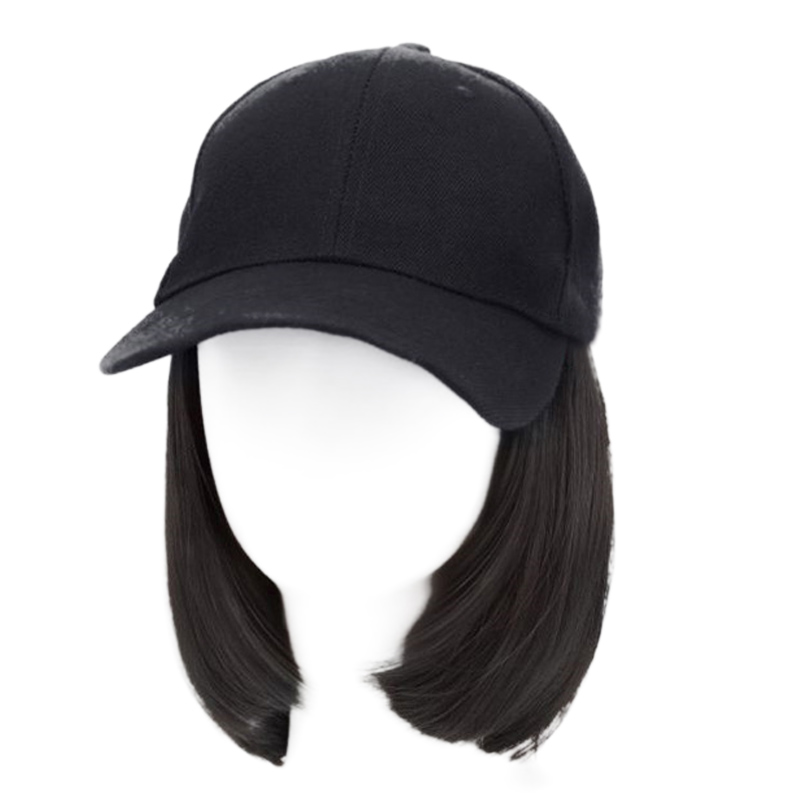 Popular summer wigs   Black Hat wig female  bobo straight wig fashion cap natural hair for lady Brown and black 14 Inch