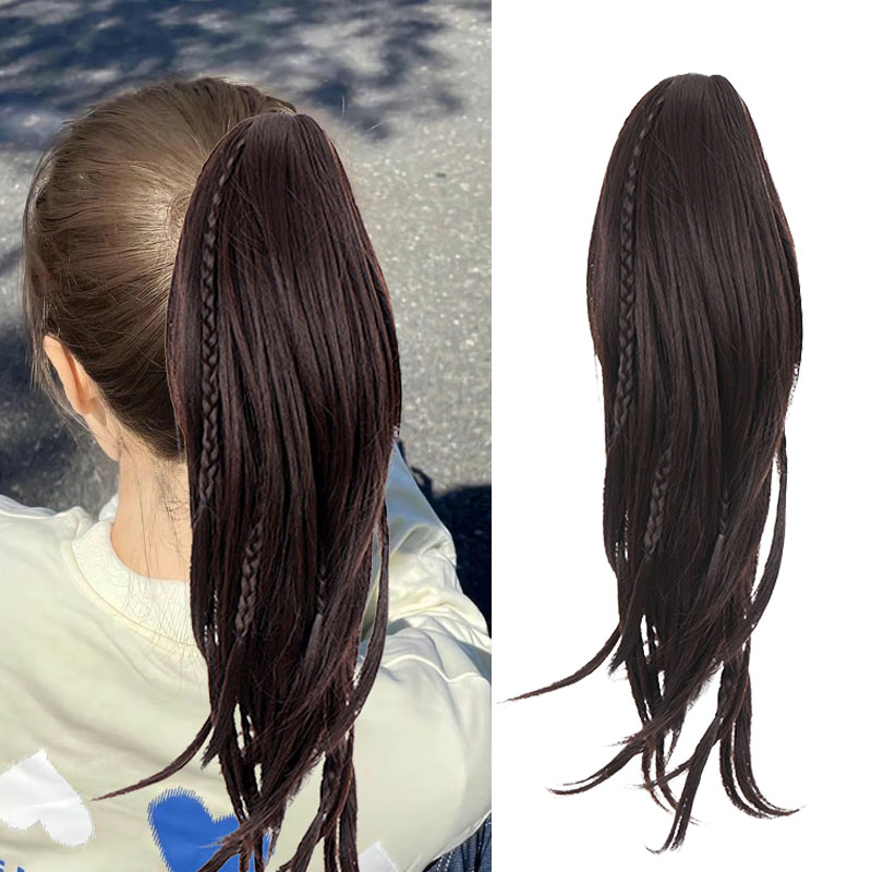 New hair wigs Synthetic Extensions 12 inches  Curly Wave Synthetic Long Ponytail Hair Piece Wigs For Ladies Black