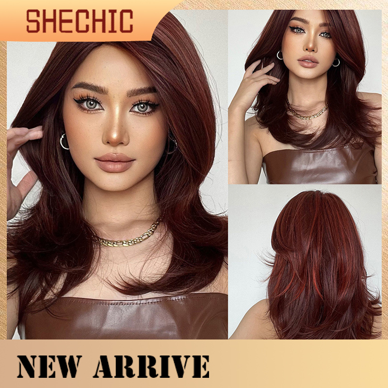 Synthetic Wigs new hair styles women wigs shoulder length cruly female wigs winered brown cosplay wigs 18 inch