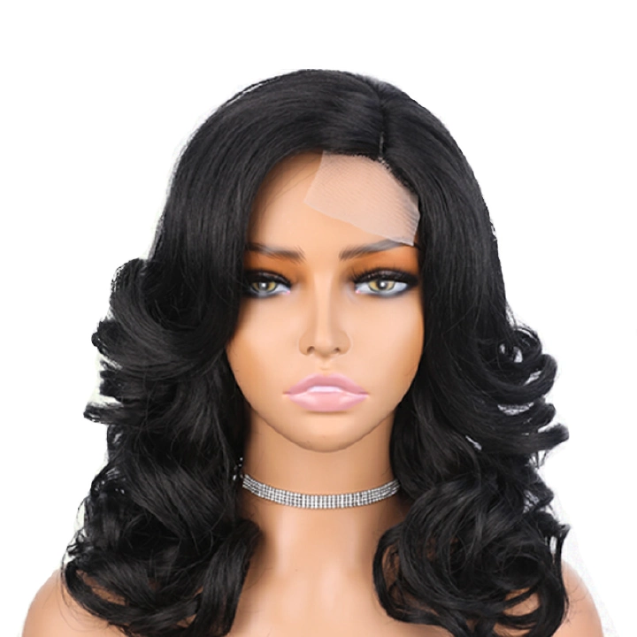 Famale lady hair front lace curly african Synthetic  lace Wigs Miranda loose wave lace part wig Shoulder Length Curly Wigs women black  wigs 10/14 inch like human wigs