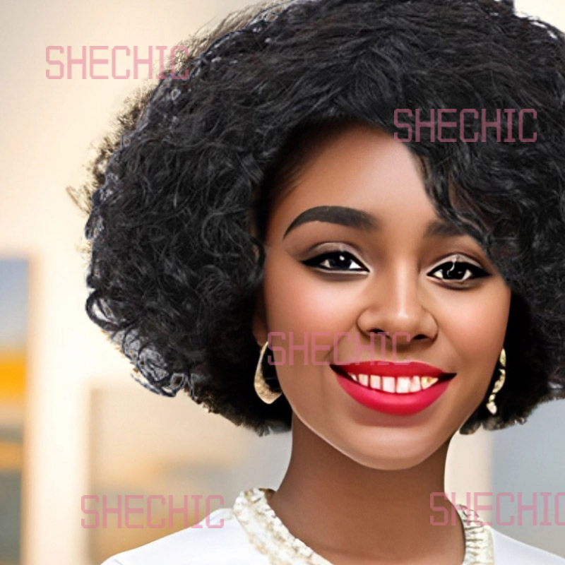 Females Human Hair Wigs Short Curly Wigs Black Women and Girls Pixie Cut  8 inch Soft