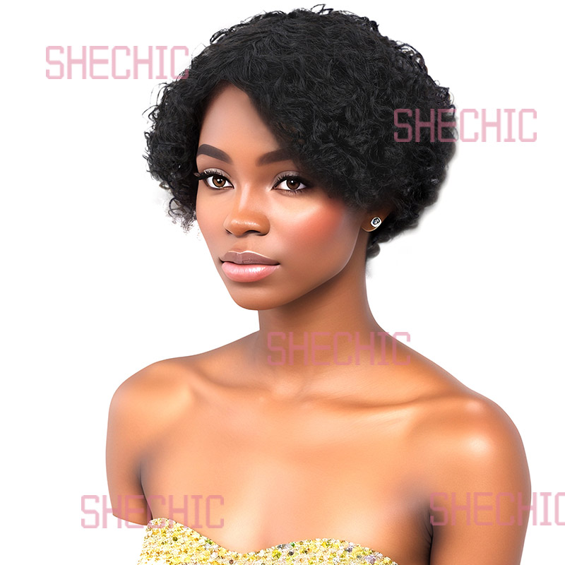 Females Human Hair Wigs Short Curly Wigs Black Women and Girls Pixie Cut  8 inch Soft