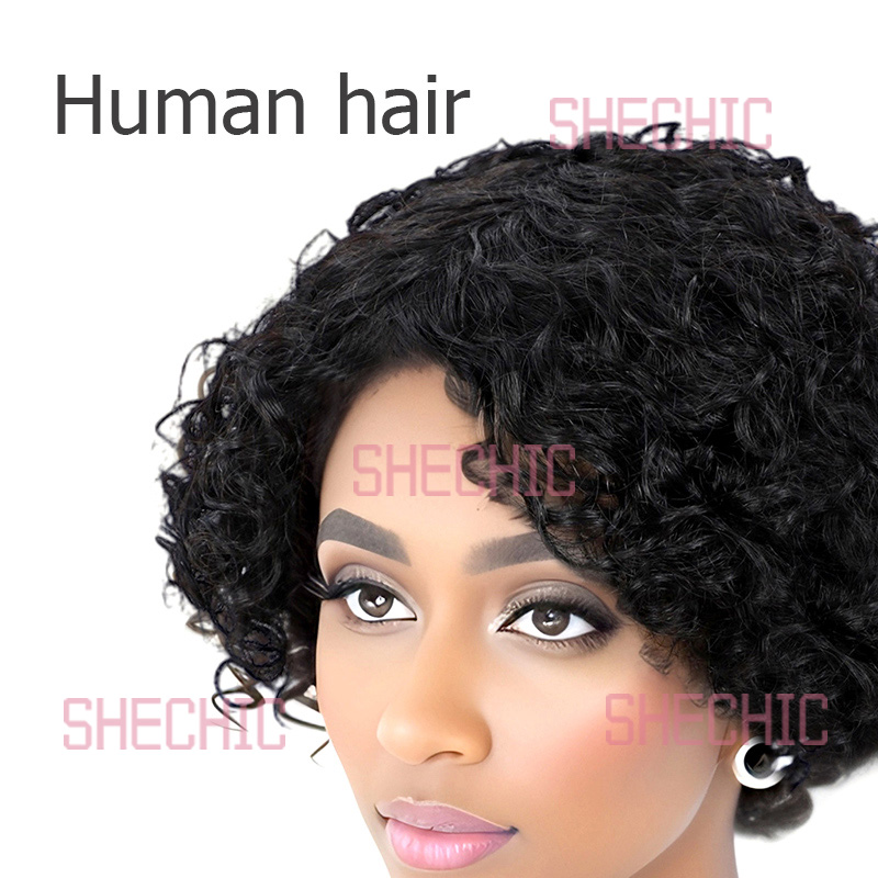 Females Human Hair Wigs Short Curly Wigs Black Women and Girls Pixie Cut  8 inch Soft
