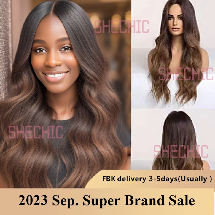 Hair wigs women girls synthetic hair for lady gift  long wave wig long curly hair black brown gradient suitable work and  party 26 inch