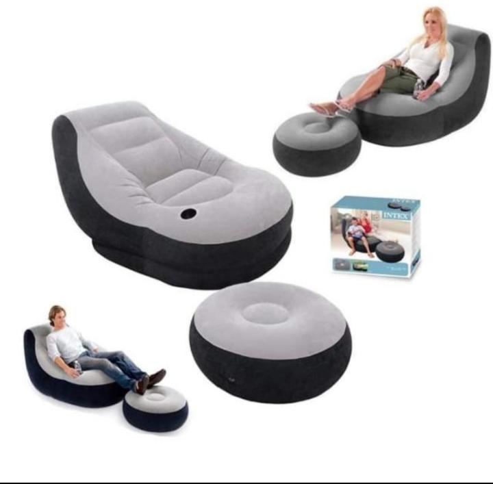 Comfortable Intex inflatable seat with a foot rest and a manual pump