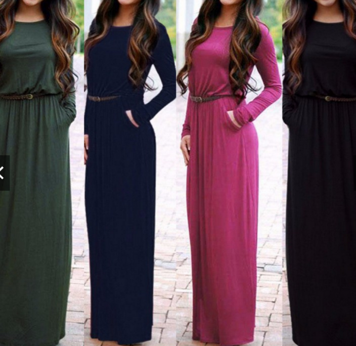 Women autumn XL Plus size Long Dresses Casual Maxi dress blue xl