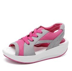 Comfortable women's sandals with midsole platform wedge heel breathable mesh shoes Pink 38