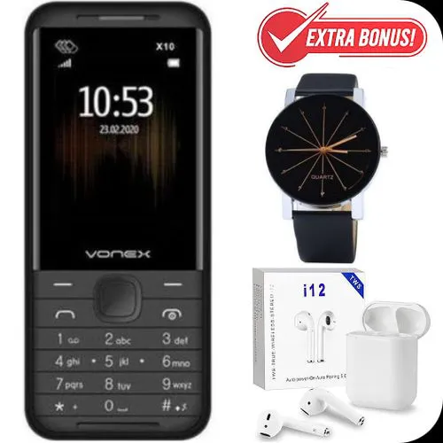 Vonex X10+2.4" -Button /Kabambe /Mulika Phone+ Earbuds, Classic Watch