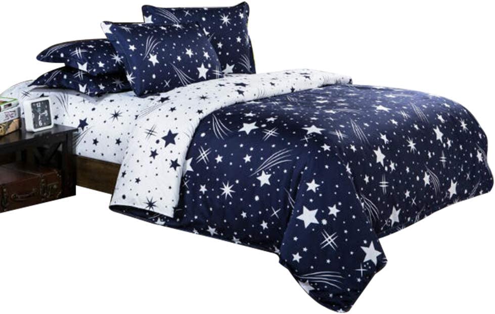 Quality Dream Star Duvet  Set, Comforter Set Luxury Soft Bedding, Space Theme Kids Quilt Cover (Blue White, 1 bedsheet & 2 Pillowcases, Twin Size)