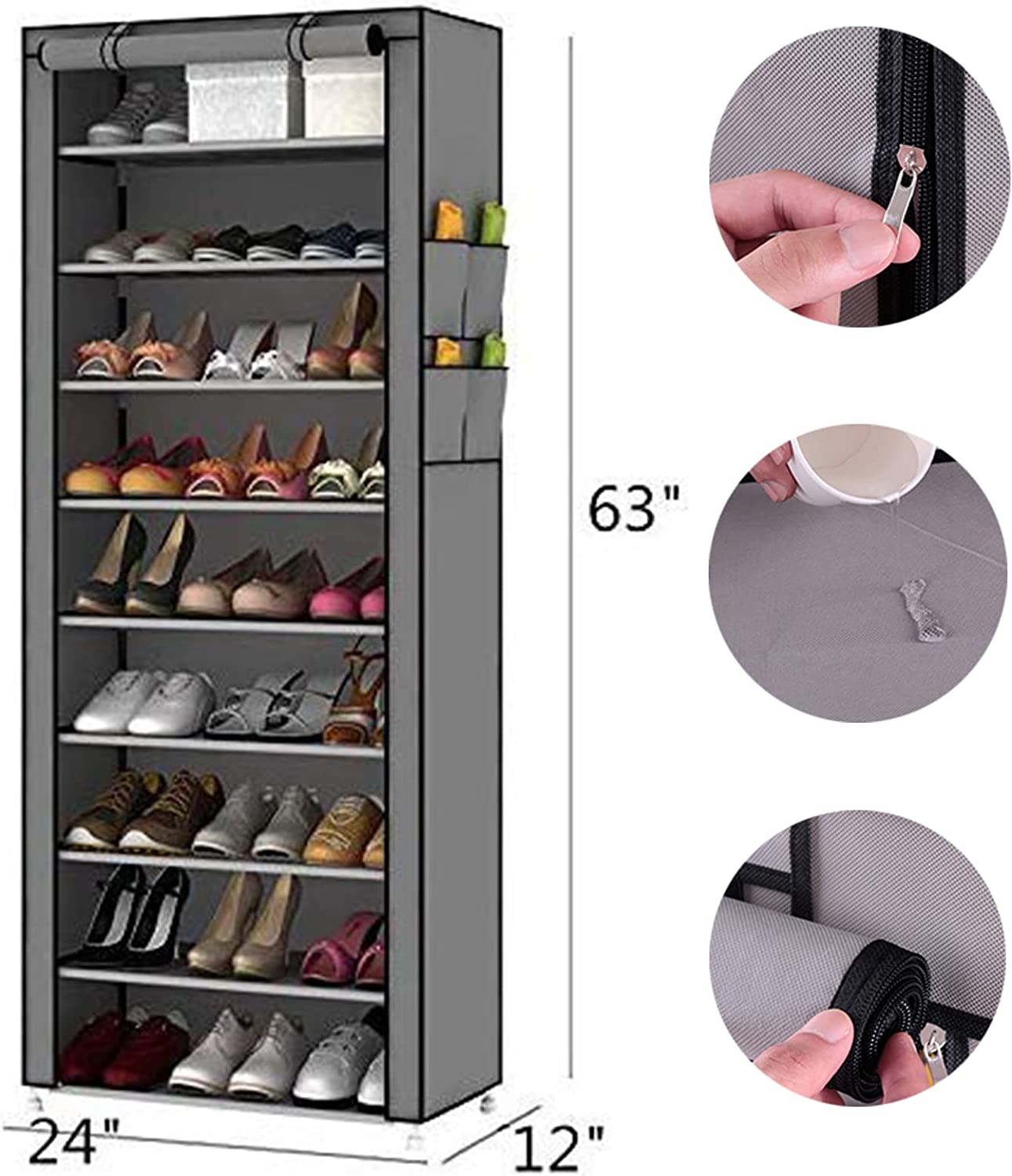 9 Tiers SingleShoe Rack with Dustproof Cover Closet Shoe Storage Cabinet Organizer 9 Layers Shoe Rack Assemble Large Capacity Portable Generic Shoe Rack