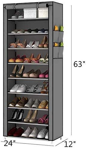 9 Tiers SingleShoe Rack with Dustproof Cover Closet Shoe Storage Cabinet Organizer 9 Layers Shoe Rack Assemble Large Capacity Portable Generic Shoe Rack