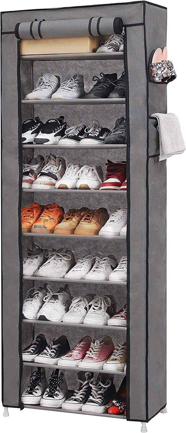 9 Tiers SingleShoe Rack with Dustproof Cover Closet Shoe Storage Cabinet Organizer 9 Layers Shoe Rack Assemble Large Capacity Portable Generic Shoe Rack