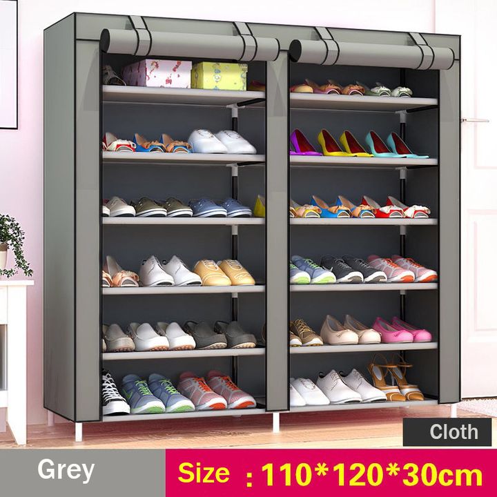 Classic 36-Layers Shoe Rack Assemble Large Capacity Portable Home Living Storage Small Furniture Brown Double column