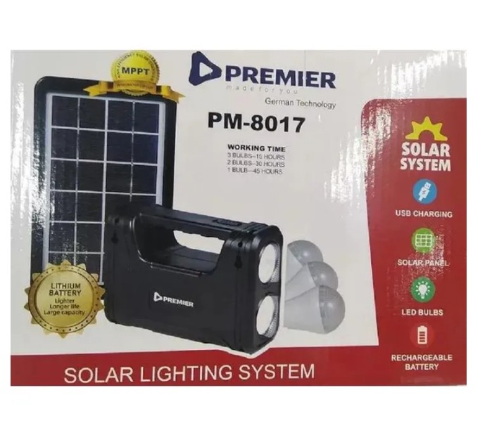 GDLITE Solar Lighting KIT With 3 Bulbs, Torch, Charger And Panel Black 7W