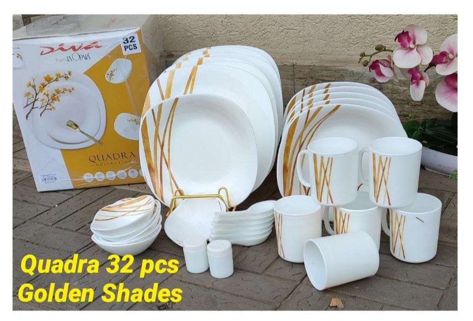 {PROMOTION} High Quality Ceramic 32pcs Diva Quadra kitchen dinner set. 6pcs dinner plates 6pcs soup plates 6pcs soup bowls 6pcs soup spoons 6pcs mugs 2pcs salt shaker and pepper 1 32Pcs
