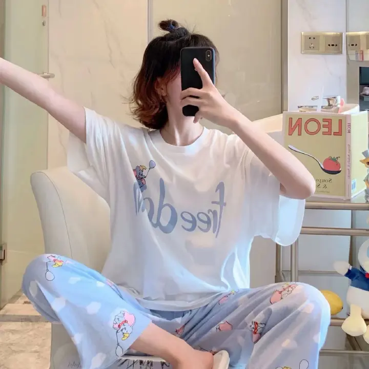 New Product Selection Pajamas Women's Summer Short sleeved Korean Spring and Autumn Cute Pants Thin 2023 Loose Comfortable Home Furnishing Set Large Cartoon