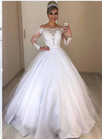 New Product Selection 2023 Foreign Trade New Wish Europe and America One shoulder V-neck Slim Fit Fashion Fluffy Tail Wedding Dress White Pullover Lace Lace Dress