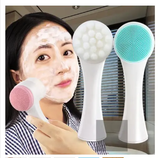 Silicone Face Cleansing Brush Double-Sided Facial Cleanser Blackhead Removal Product Pore Cleaner Exfoliator Face Scrub Brush Blue 13*5.7cm