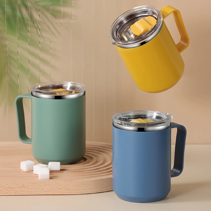 Coffee Mug With Lid and Handle 304 Stainless Steel Double Wall Insulated Vacuum Cup For Home Office