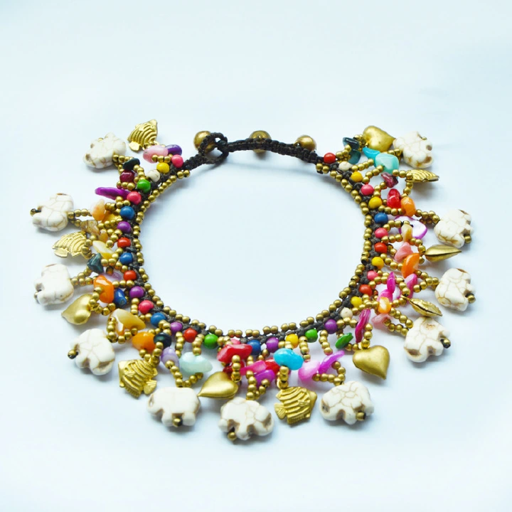 European and American Bohemian style retro exaggerated color hand woven jewelry jewelry, turquoise copper accessories, beach ankles, and foot decorations