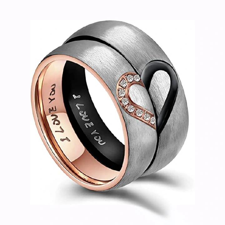 Xinghe Europe and America New Ring Half Heart I love you Couple Fashion Titanium Steel Frosted Diamond Ring Ring Ornament
