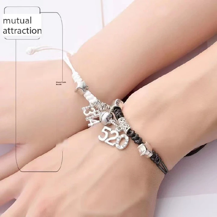 Fashion woven bracelet magnetic couple bracelet pair birthday gift holiday commemorative gift 520 Valentine's token bracelet bracelet jewelry