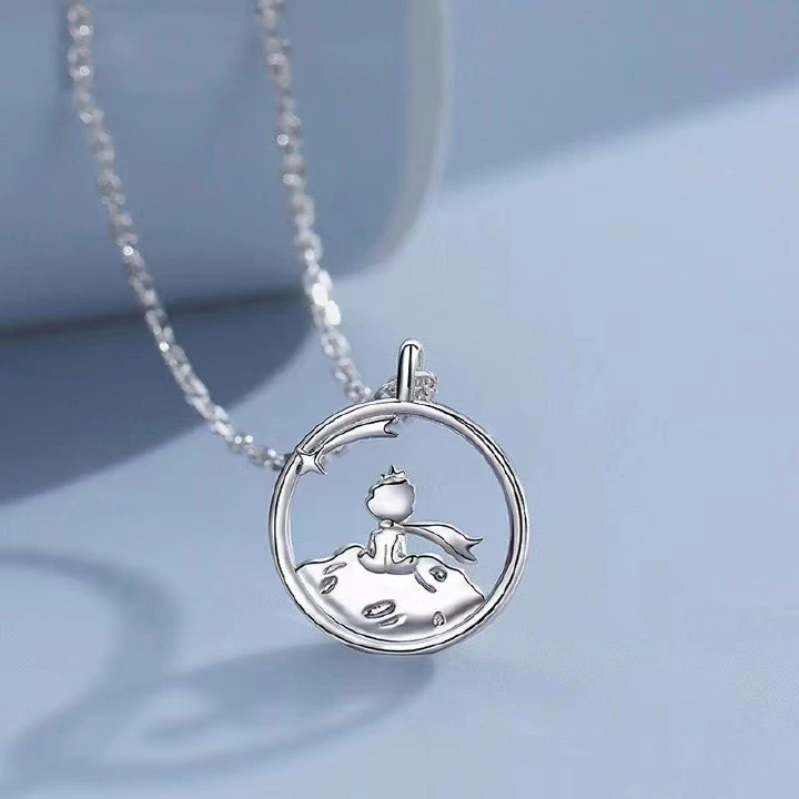 Hot selling Little Prince and Rose Lover Necklace Fashion niche design High grade flower pendant collarbone necklace jewelry