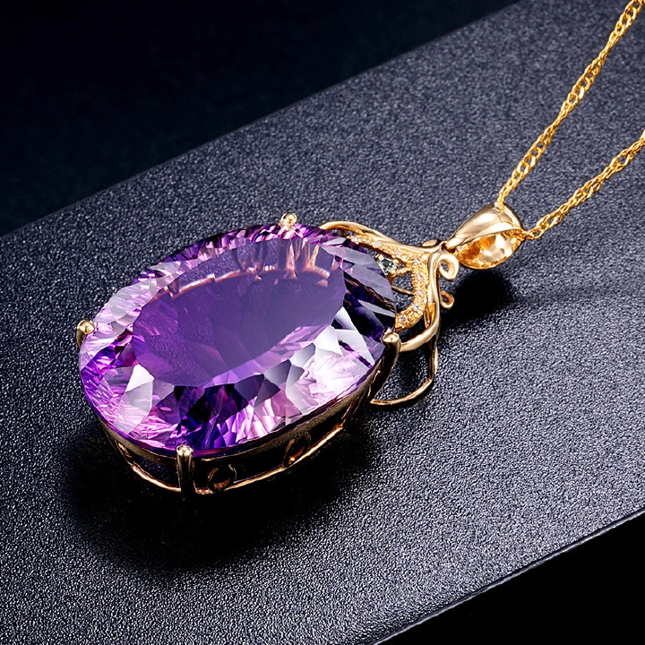European and American ladies fashion trend luxury noble amethyst pendant necklace artificial ametrine gem necklace clothing matching jewelry
