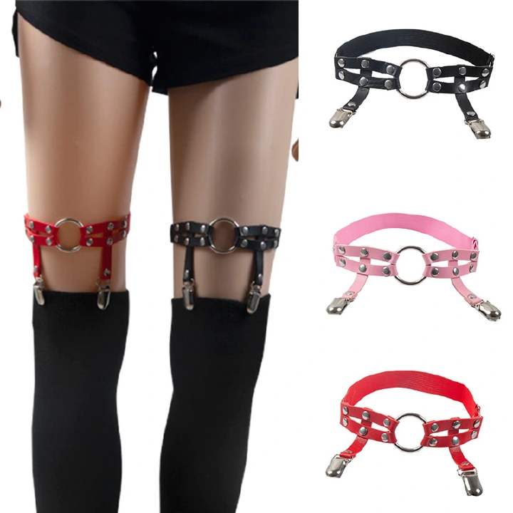 2023 Hot selling European and American Harajuku punk style circular ring rivet leg ring circular garter belt ankle chain binding thigh chain jewelry
