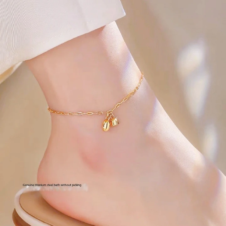 2023 New Summer 18K Gold Lotus Pomeg Feet Chain Women's Ins European and American Style Titanium Steel Colorless Feet Chain Jewelry