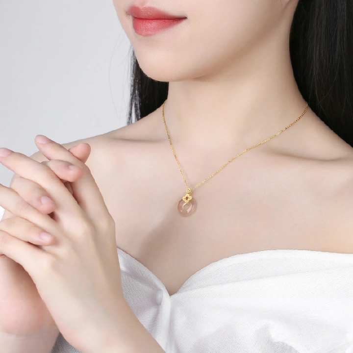 High end grand fashion trend noble sterling silver China-Chic natural chalcedony lucky safety clasp pendant necklace female clavicle chain gift