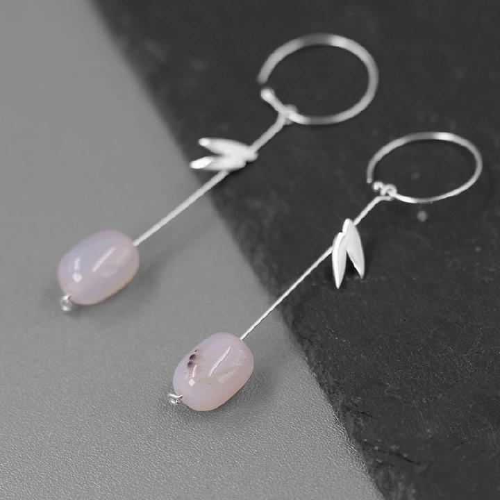Looking for Original Silver Jewelry, Bamboo Hidden S925 Sterling Silver Earrings, Female New Chinese Bamboo Leaf Earrings, Agate Earrings Wholesale