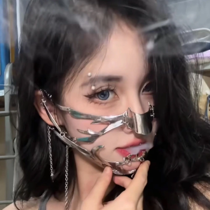 European and American style cyberpunk metal mask, spicy girl, niche design, and irregular fluid mask face decoration
