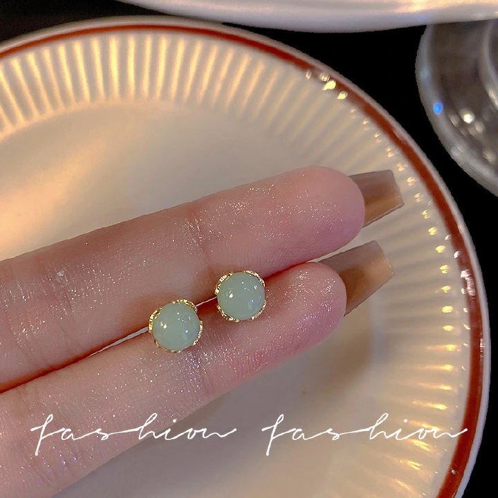 925 Silver Needle Small Jade Earrings, Small and Exquisite Small and Elegant Jade Style Earrings, High end Earrings, Versatile Style