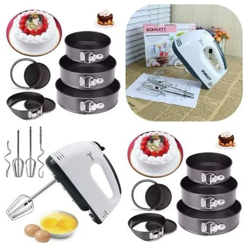 Generic 3 Pieces Round Baking Set Tins And Electric Hand Mixer