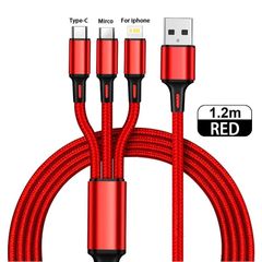【Promotion】Multi 3 in 1 USB Cable Fast Charging Cable,High Quality Nylon Braided 3 in 1 Charging Cord with Type-C, Micro USB and IP Port / Lighting Port,Compatible with Most Ph Red 1.2m