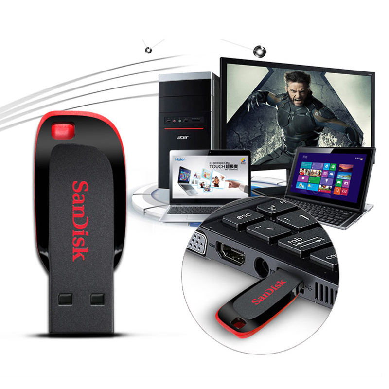 Original SanDisk Cruzer Blade USB Flash Drive USB CZ50 Pen Drive 16GB 32GB 64GB 128GB Support Official Verification