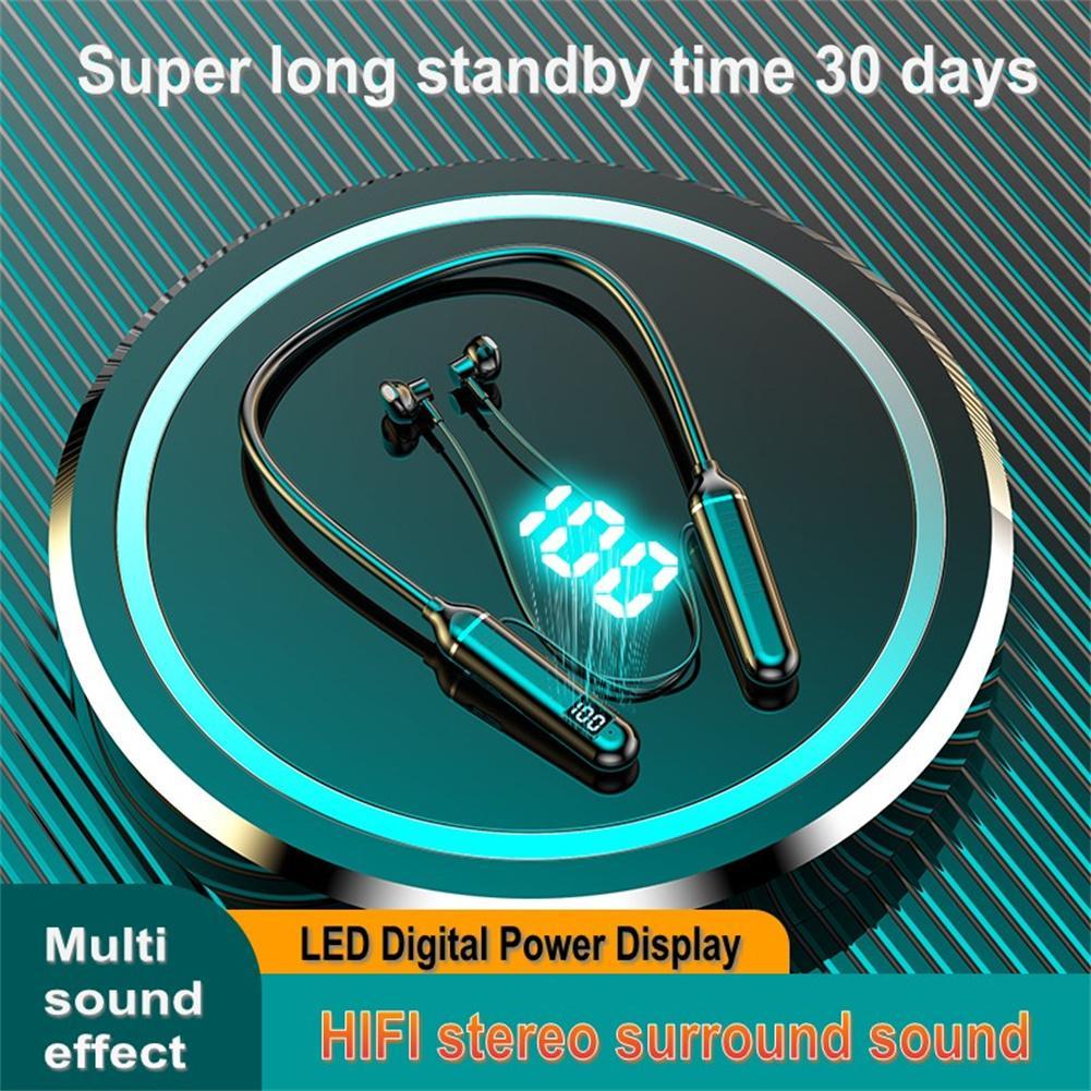 【Besundy】Wireless Sports Earphone Neckband Headphones Bluetooth LED Display Stereo HIFI Headset Sports Waterproof Earplugs Noise Reduction Earpods With High-capacity Battery