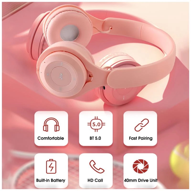 Macaron Wireless Headphones Bluetooth Foldable Headset Stereo Headband Gaming Headset with Mic Sport Earphone Headband Gaming Gift for Mobile Tablet